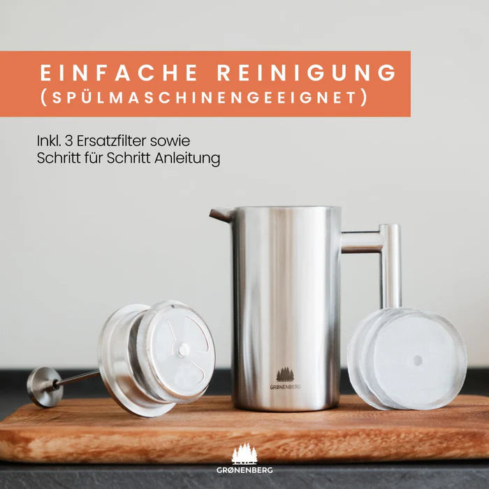 Groenenberg French Press Black 600 ml of 1 liter, hoogwaardige koffiepers met thermo-warmhoudfunctie, roestvrijstalen koffiezetapparaat Groenenberg French Press Black 600 ml of 1 liter, hoogwaardige koffiepers met thermo-warmhoudfunctie, roestvrijstalen koffiezetapparaat